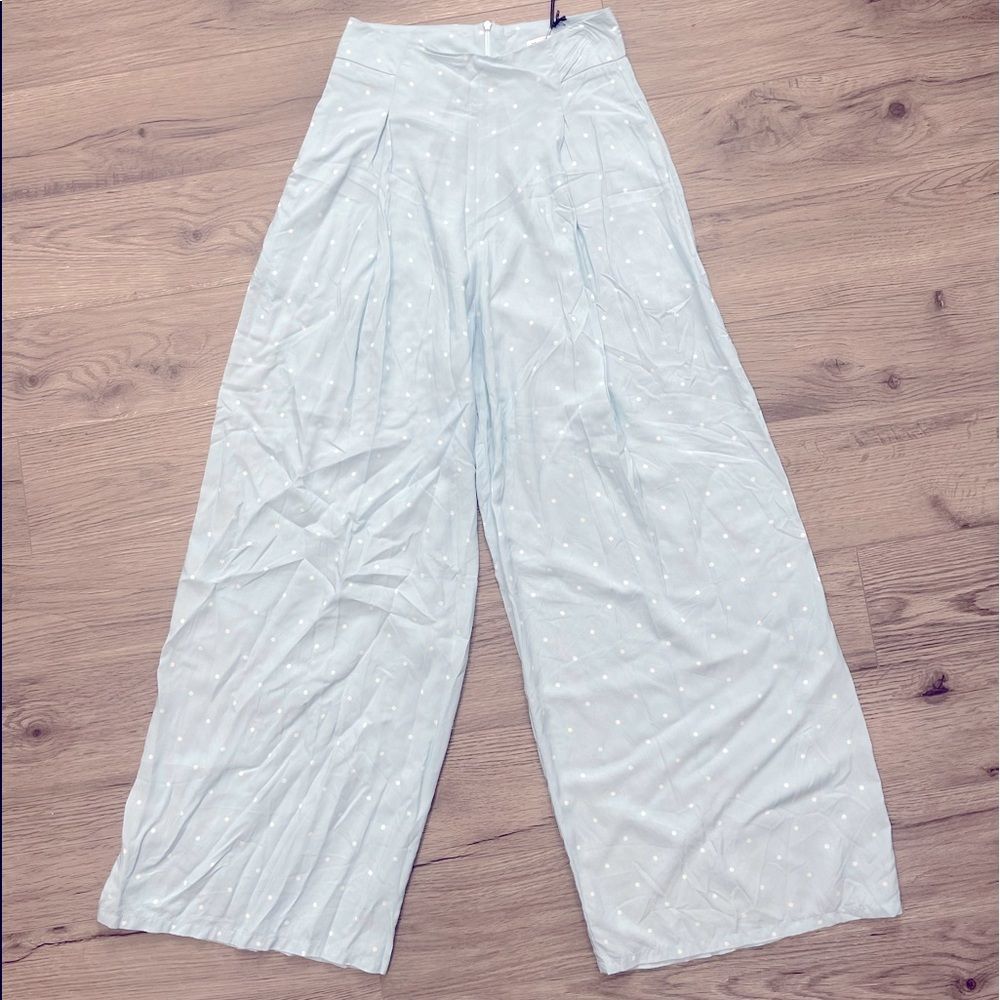 Charlie Holiday Pant Small 4 Blue Polkadot Palazzo Wide Leg Summer High Waist